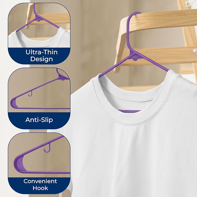 SereneLife 200 Pack Plastic Hangers, Space-Saving Closet Organizers, Durable - Image 5