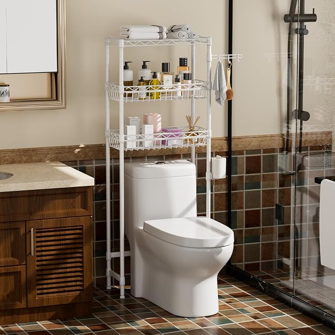 3-Tier Over-The-Toilet Storage Shelf, Heavy-Duty Adjustable Bathroom Rack - Image 2