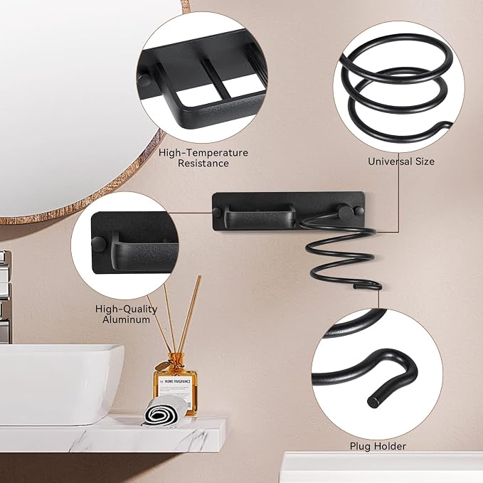 YUET Hair Dryer Holder Hairdryer Station Wall Mounted Spiral Shelf Bracket - Image 4