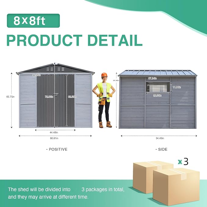 Shed 8' x 8' Storage Shed, 8 x 8 FT Wood Sheds & Outdoor Storage Clearance - Image 3