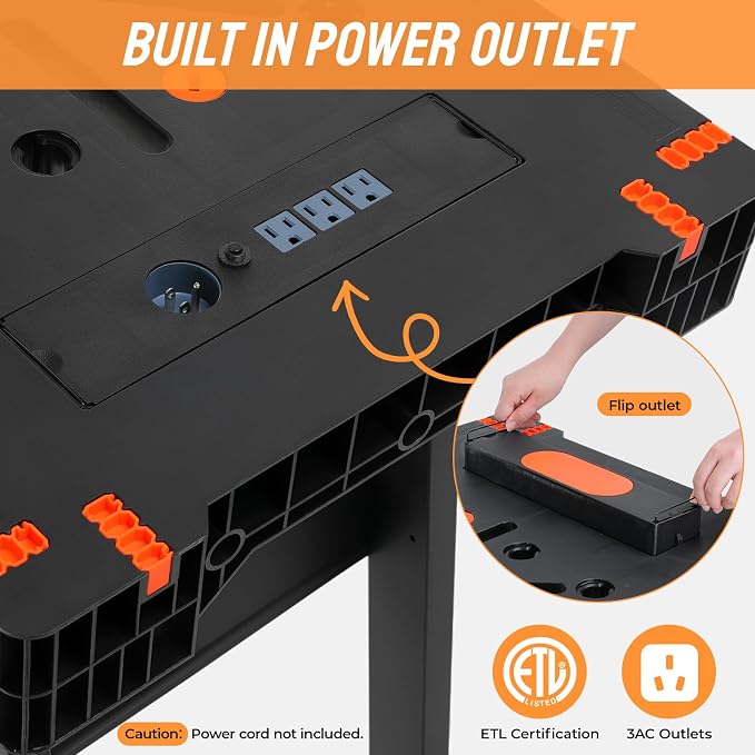 TLGREEN Folding Work Table, Express Portable Workbench, 2 Clamp, Power Strip - Image 9