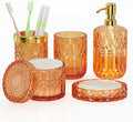 Orange Bathroom Accessories Set, Soap Dish, Toothbrush Holder, Cotton Swab Jars by QIQU