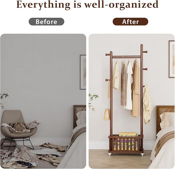 Solid Wood Coat Rack Clothes Rack, Coat Rack Freestanding - Image 6
