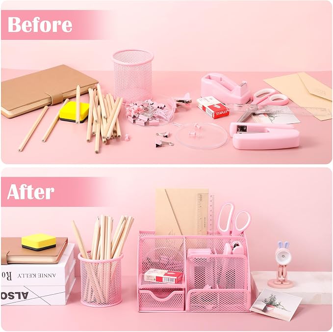 Pink Desk Organizers and Accessories, Tape Dispenser, 1000 Staples, Staple - Image 5