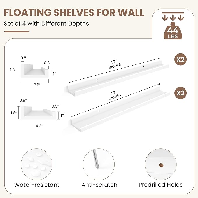 Fun Memories Picture Ledge Shelf, 32 Inch Picture Shelves - Image 3