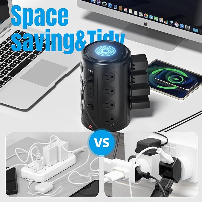 Tower Power Strip with 15W Wireless Charger, 15FT Extension Cord with Multiple - Image 6