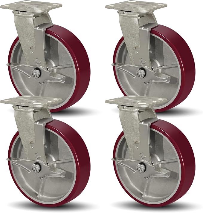 SY America 8" X 2" Casters Wheels, Heavy Duty Casters Set of 4，Polyurethane on by SYAmericaIndustrialCasters