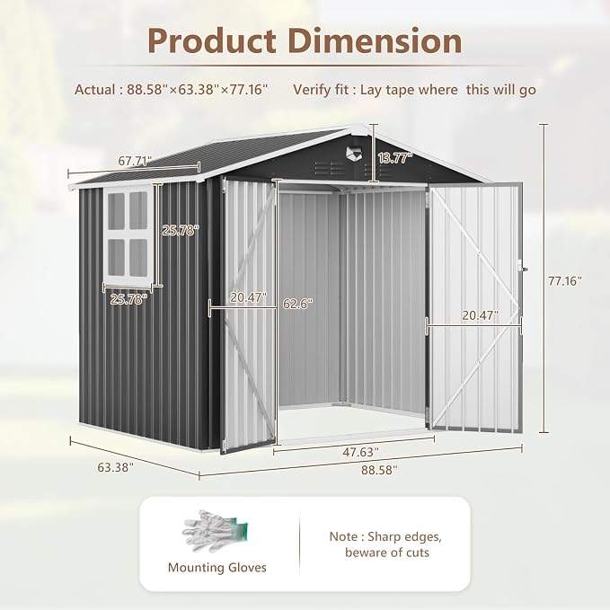 8x6 FT Outdoor Storage Shed, Metal Garden Shed - Image 4