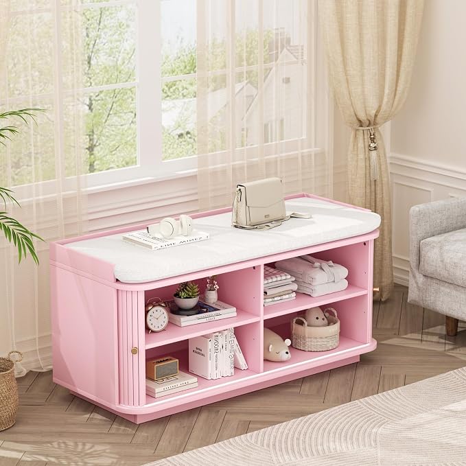 Hall Tree with Bench and Shoe Storage, Entryway Bench with Sliding Door Cabinet - Image 5