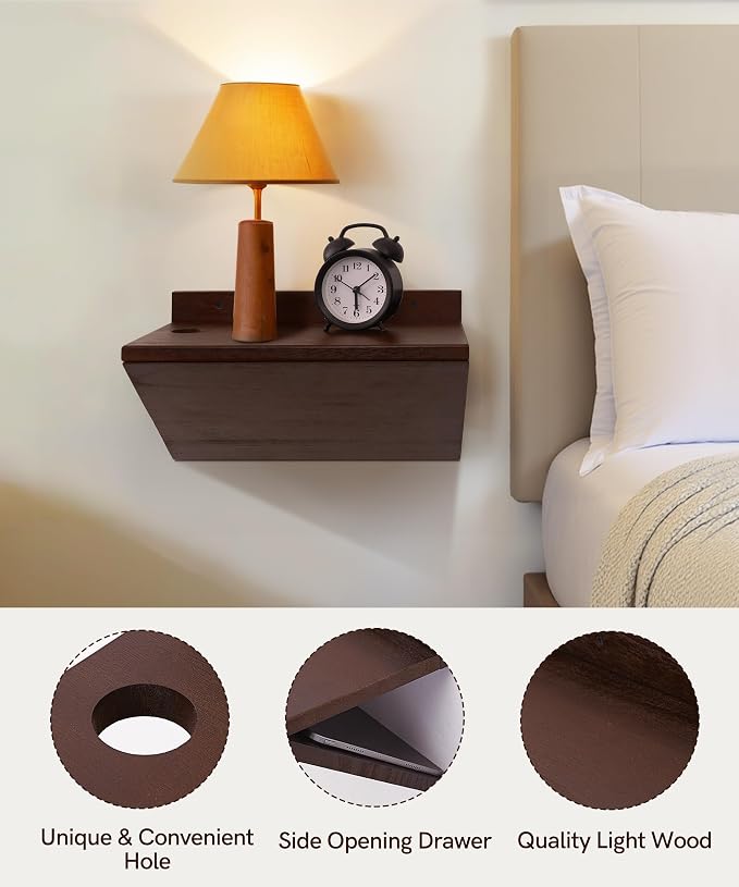 Floating Nightstand, Modern Wood Floating Bedside Table Z-Shape Wall Mounted - Image 3