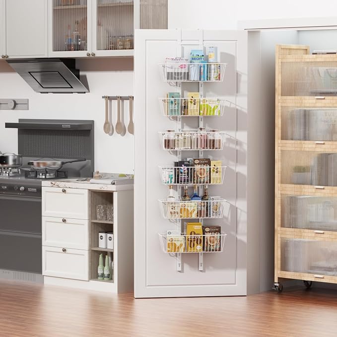 6 Tier Over the Door Pantry Organizer, Foldable Metal Over the Door Hanging - Image 6