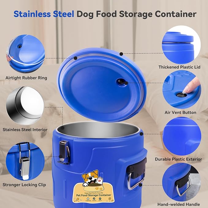 15lb Dog Food Storage Container, Stainless Steel Airtight Pet Food Storage - Image 2