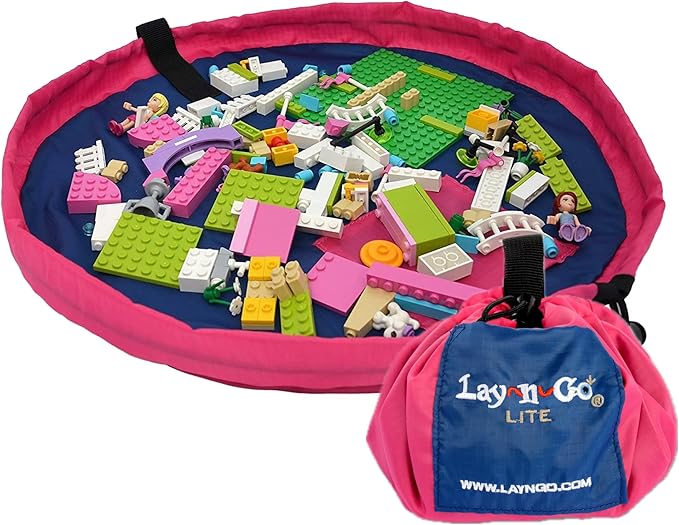 Lay-n-Go 2-in-1 Small Portable Drawstring Toys Storage Organizer and Play Mat by Lay-n-Go