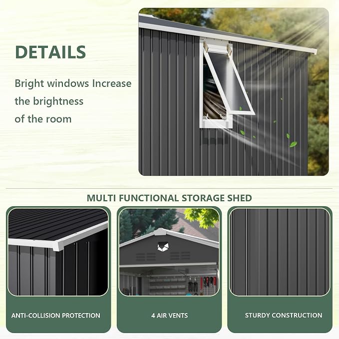 10x8 FT Metal Storage Shed, Outdoor Storage Building - Image 3