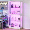Display Cabinet with Glass Doors 4 Tier Glass Display Case with RGB LED Lights by QieerHior