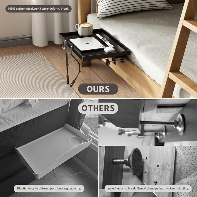 Bedside Shelf Foldable, Metal Clip-On Bunk Bed Table Shelf - Image 5