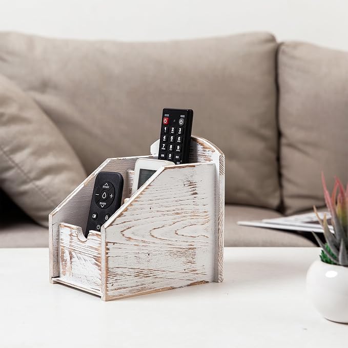 VERGOODR 3 Slot Rustic Wooden Remote Control Frame Media Organizer, Office - Image 3
