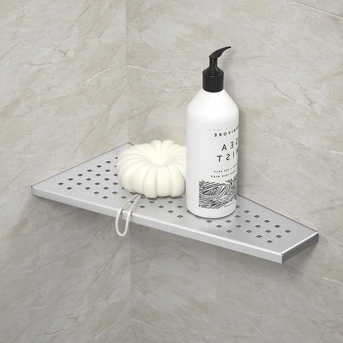 Corner Shower Shelf, Brushed 12" Trapezoid Floating Shelf, 304 Stainless Steel by Bernkot