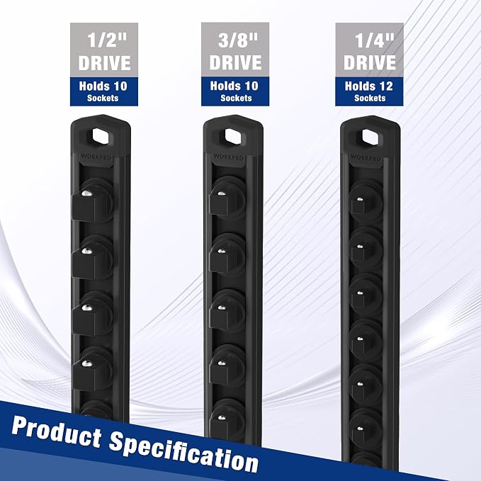 WORKPRO Magnetic Socket Organizer, 3/8-Inch Drive Aluminum Alloy Socket Rail - Image 8