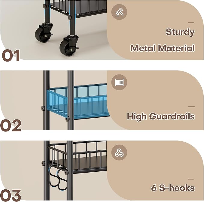 Slim Rolling Storage Cart with Wheels, Metal 6 Tier Mobile Shelving Unit - Image 6