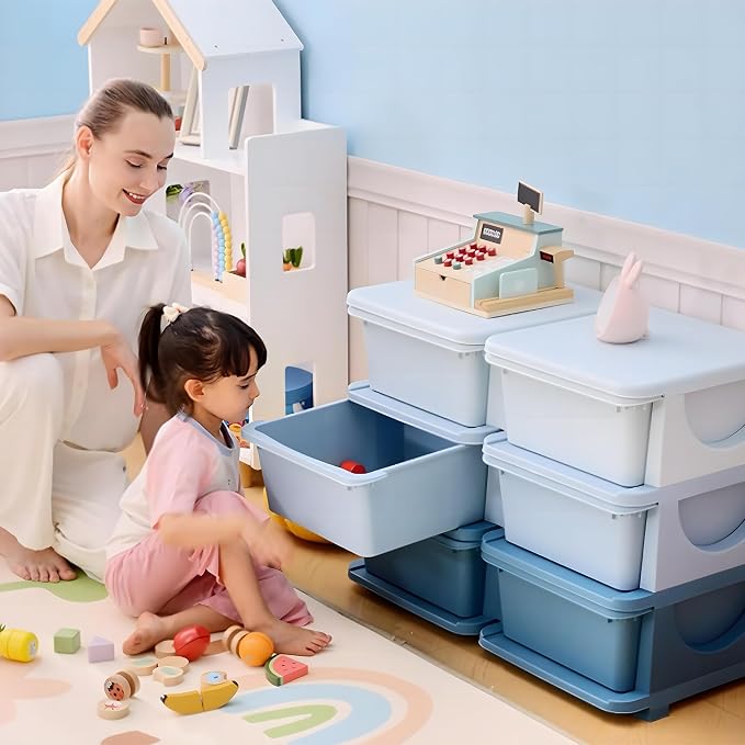 Qaba 3 Tier Kids Storage Unit, 6 Drawer Chest Toy Organizer Plastic Bins - Image 9