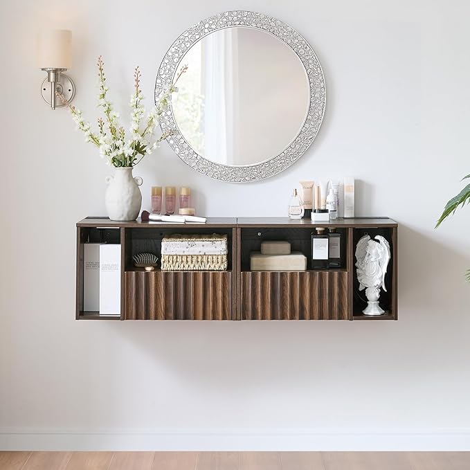 Modern Walnut Fluted Floating Nightstand - Image 7