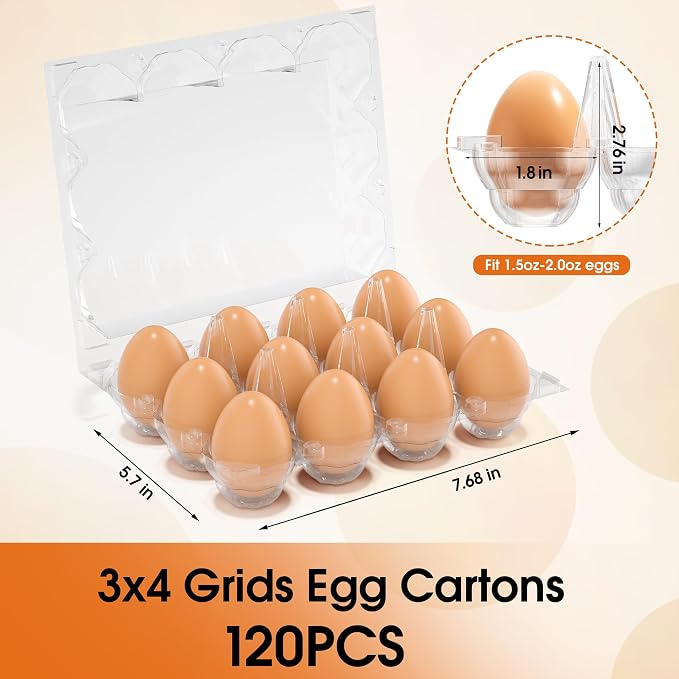 120 Pack Plastic Egg Cartons Cheap Bulk, 3x4 Grids Refrigerator Egg Trays - Image 2