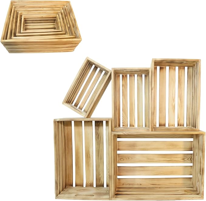 5 Pcs Decorative Wood Crates for Display, 5 Size Large Farmhouse Wooden Basket - Image 7