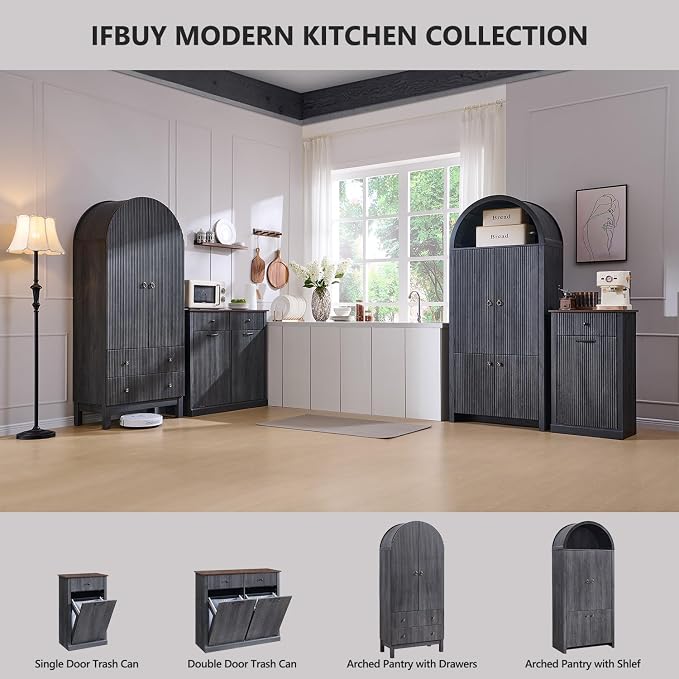 Modern Tilt-Out Laundry Hamper Cabinet, 10 Gallon Fluted Trash Can Cabinet - Image 6