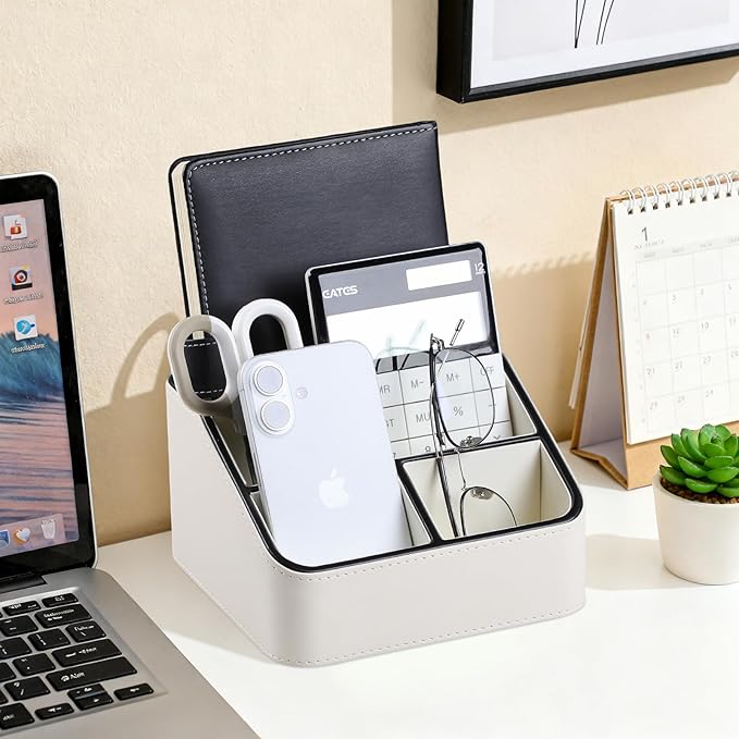 Remote Control Holder, PU Leather Small Desk Organizer - Image 3
