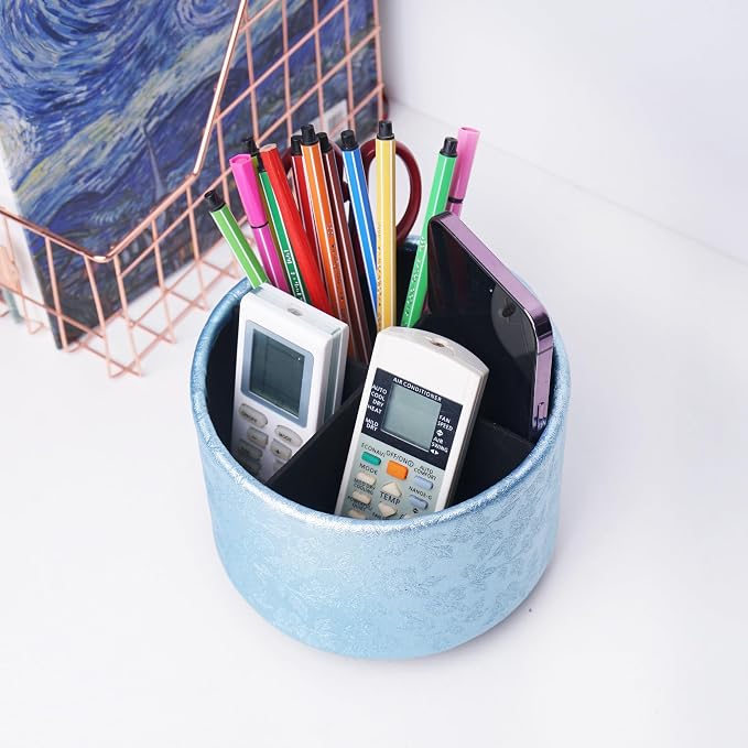 lizimandu Round Leather Art Supply Organizer, Remote Control Holder, 360 Degree - Image 6