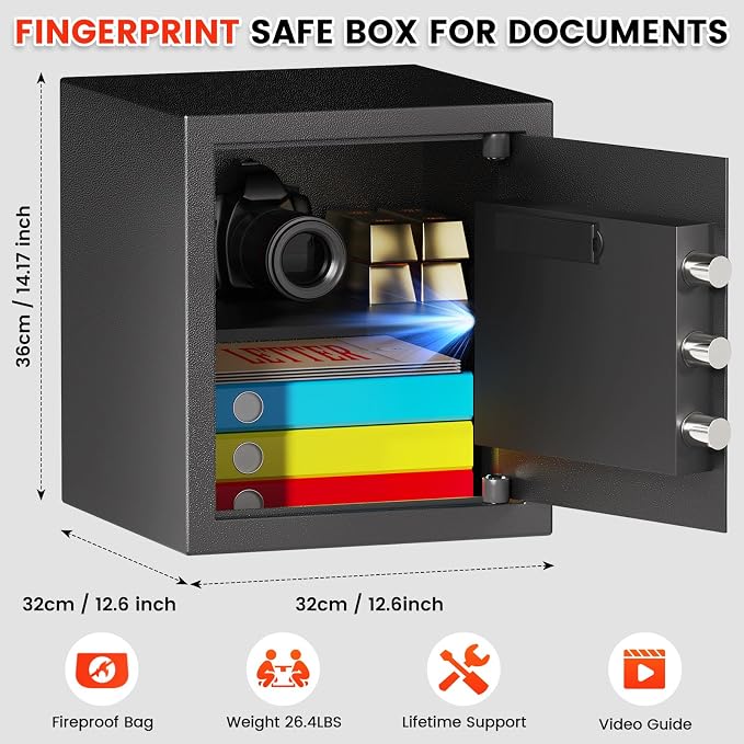 1.3 Cuft Biometric Safe Box, Fire Proof Safe - Image 2