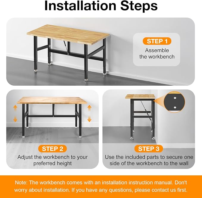 48”Folding Workbench, 2000 LBS Capacity Heavy Duty Workbench, Height Adjustable - Image 2