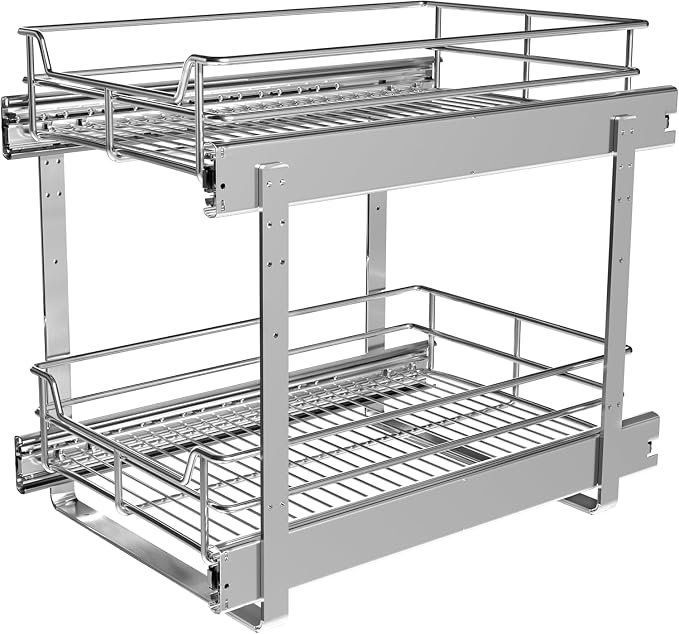 2-Tier Pull Out Cabinet Organizer, Pull Out Shelves and Drawer by JOWBOOW