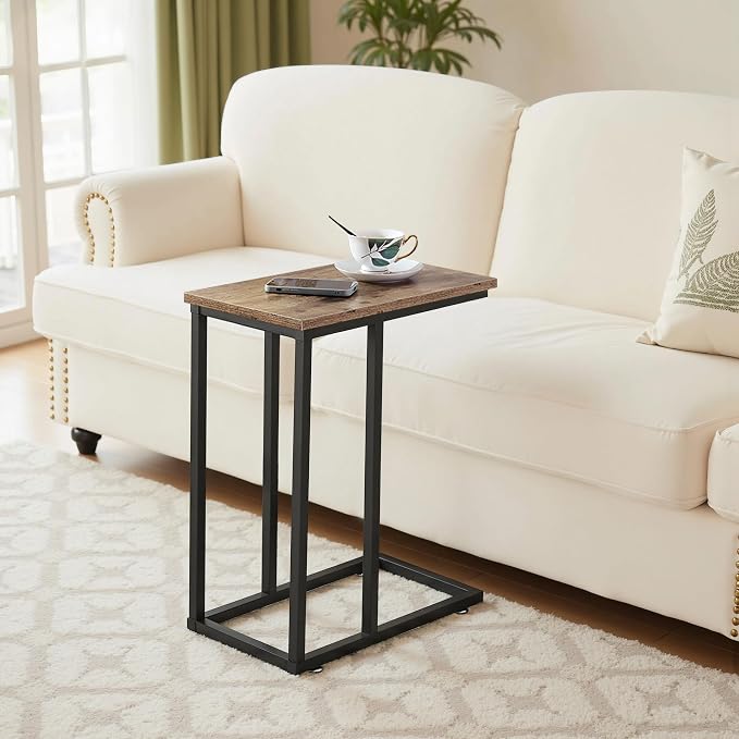 VECELO C Shaped End Side Table for Sofa Couch and Bed Snack TV Tray for Living - Image 2