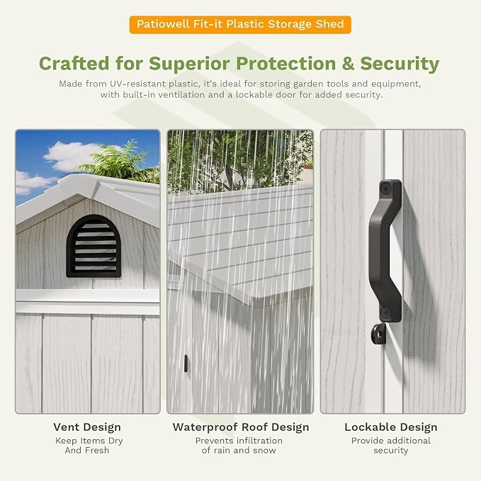 Patiowell 4 x 6 Resin Storage Shed, Outdoor Plastic Garden Shed - Image 5