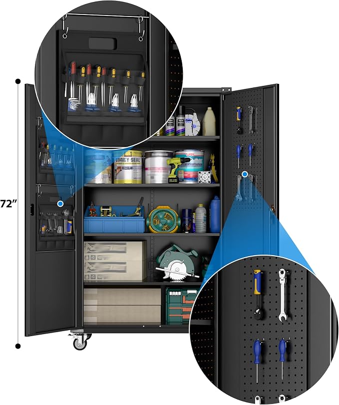 Upgraded Wide & Deep Extra Large Metal Storage Cabinet on Wheels, Lockable - Image 8