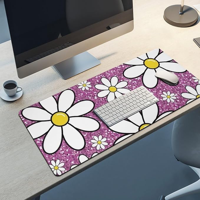 Purple Sparkling Daisy Large Mouse Pad, Flowers Gaming Desk Mat, XXL Keyboard - Image 8