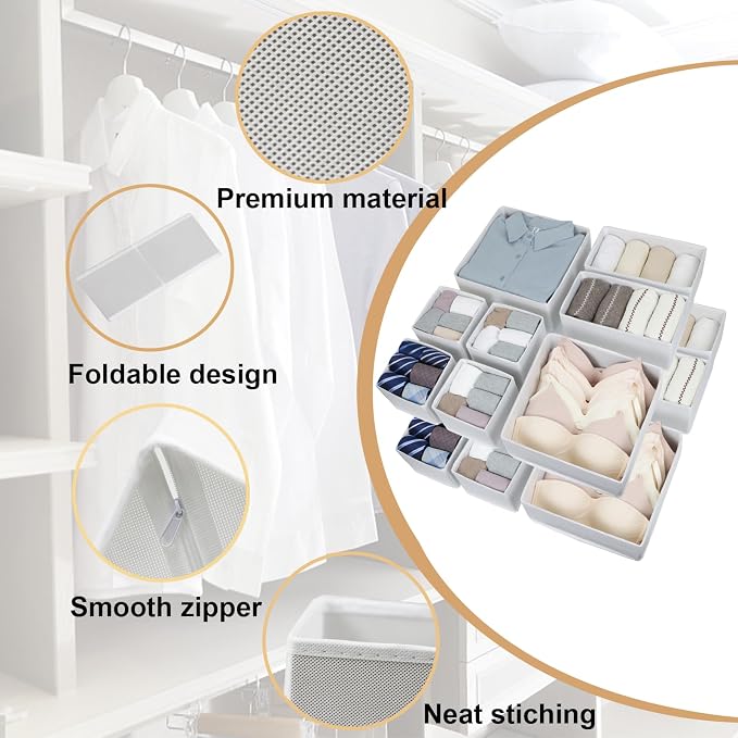 16 Pcs Drawer Organizer, Fabric Closet Organizer and Storage Baskets, Foldable - Image 4