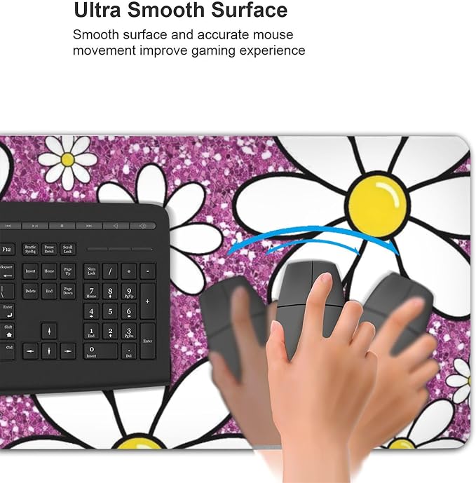 Purple Sparkling Daisy Large Mouse Pad, Flowers Gaming Desk Mat, XXL Keyboard - Image 6