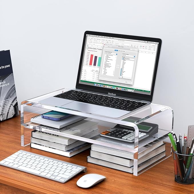 Acrylic Monitor Stand, 2 Tiers Clear Monitor Riser Computer Stand - Image 8
