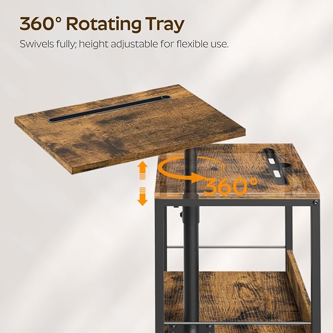 Bedside Shelf, Bed Shelf with 360° Rotating and Height-Adjustable Tray - Image 4