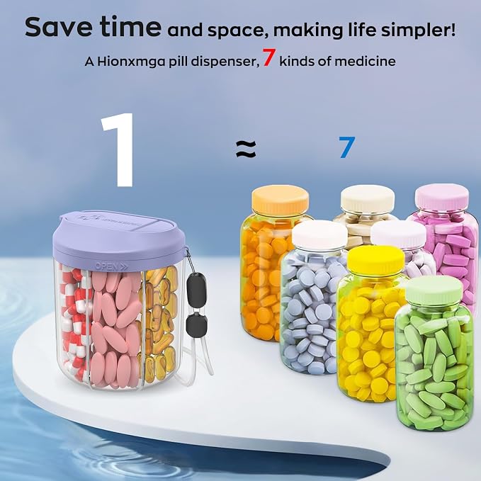 Pill Dispenser with 7 Large Compartments, 4.4" H x 3.6" Dia Pill Organizer - Image 4