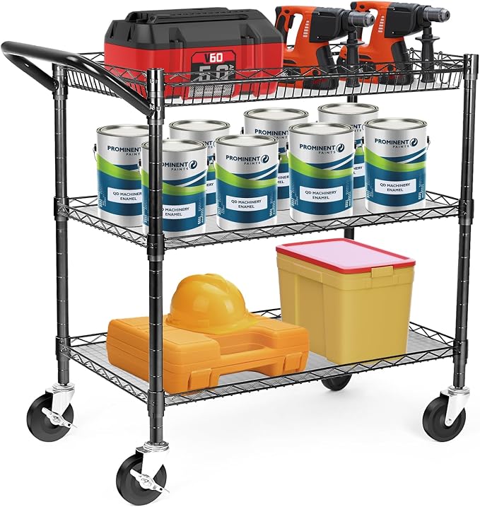 WDT Heavy Duty 3 Tier Utility Cart, Wire Rolling Cart by WDT