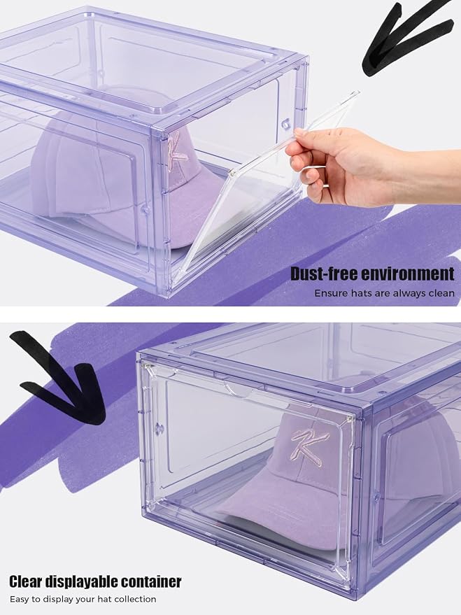 6 Pack Hat Organizer Box, Stackable Clear Baseball Caps Holder Box Containers - Image 5