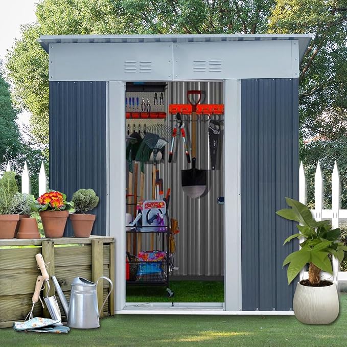 5' x 3' Outdoor Metal Storage Shed Outdoor Shed Galvanized Steel Garden Shed - Image 2