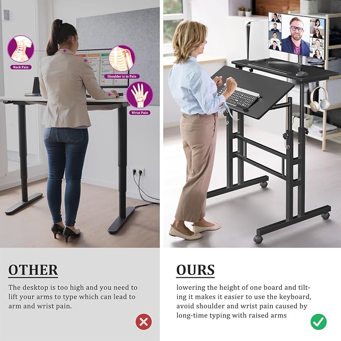 Small Standing Desk with Wheels, Mobile Stand Up Desk, Portable Standing Table - Image 3