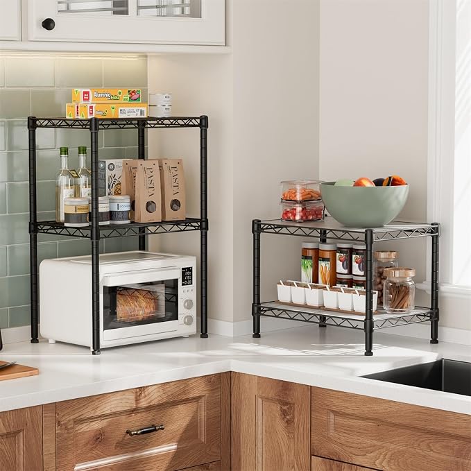 Small 2 Tier Shelves Storage Wire Shelving Unit Metal Shelf Adjustable - Image 7