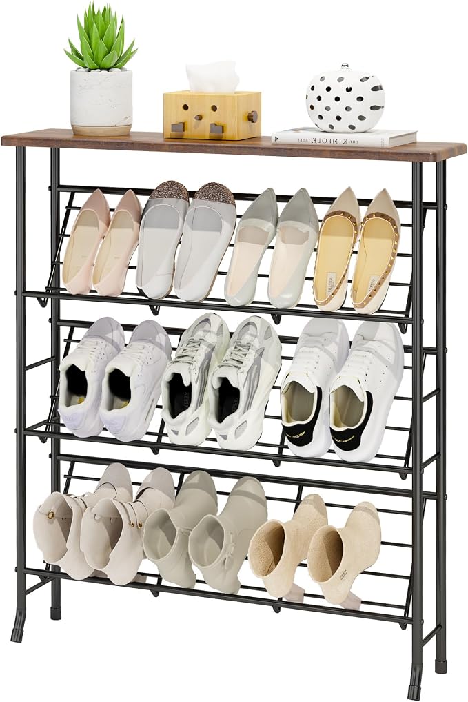 JZM Shoe Rack Storage, Narrow 4 Tier Metal Shoe Storage Shelf, Free Standing - Image 8