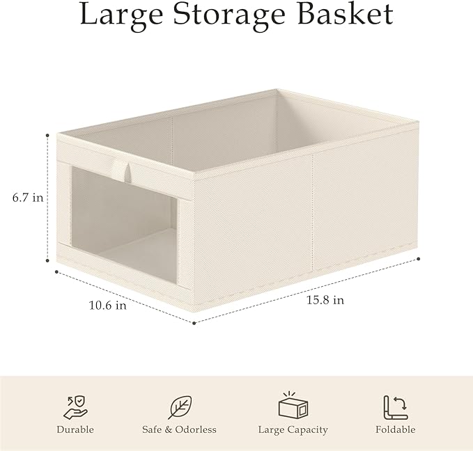 Criusia Beige Linen Closet Organizers and Storage, 8 Pack Foldable Mesh Window - Image 3